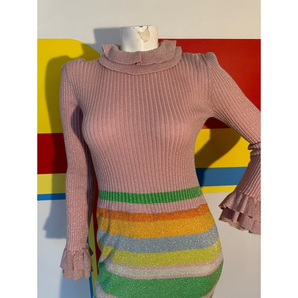 1970s 1960s vintage candy stripe pink wool maxi dress small Banff lurex metallic - Picture 4 of 9